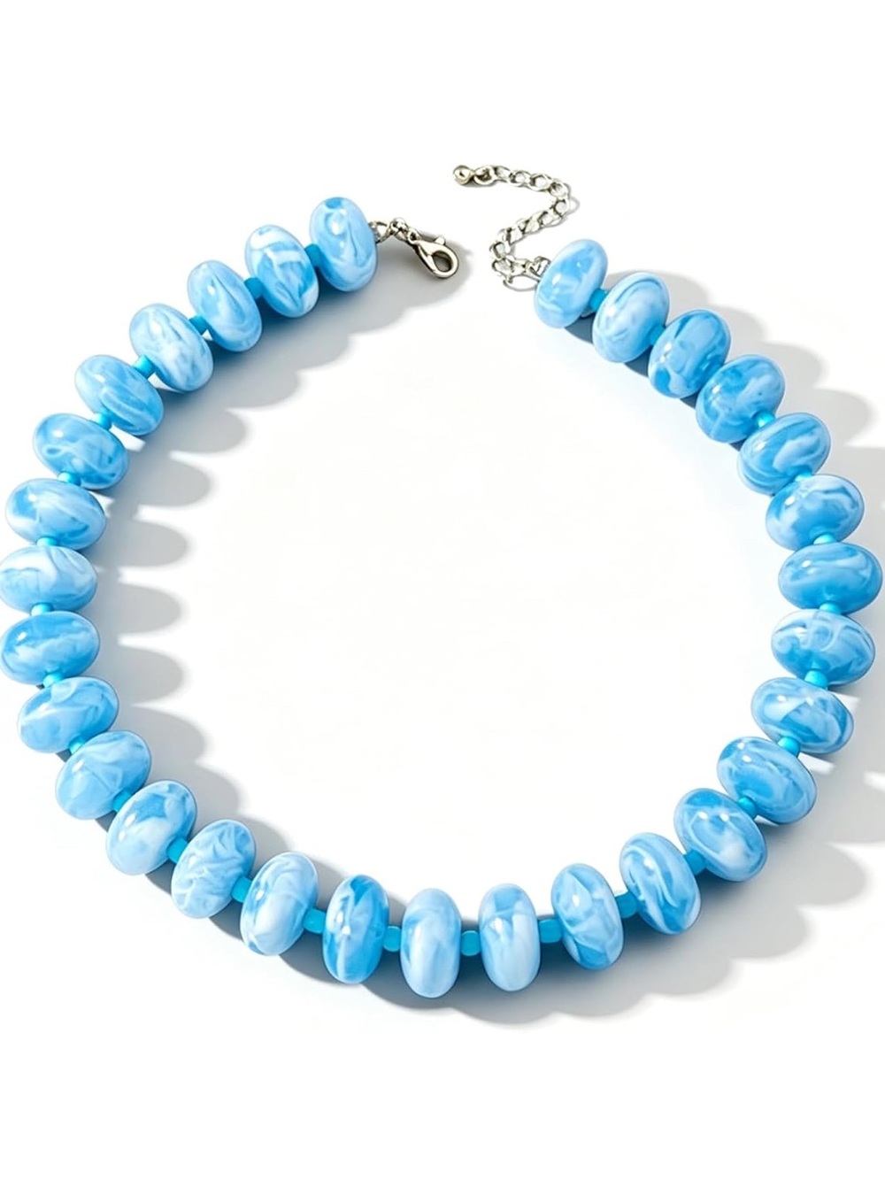 Light Blue Marbled Beaded Statement Summer Necklace